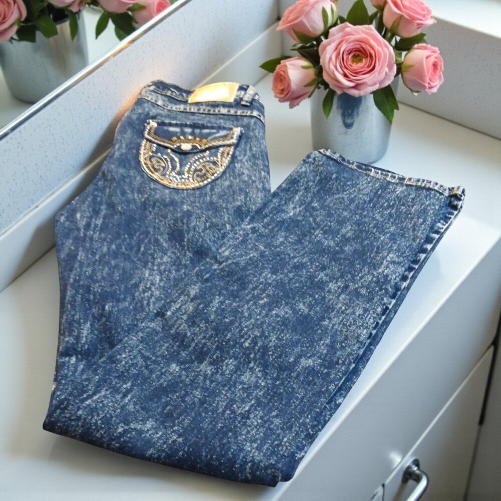 🔥 VINTAGE Apple Bottoms Low Rise Acid Wash Embellished Jeans Size 11/12 Juniors